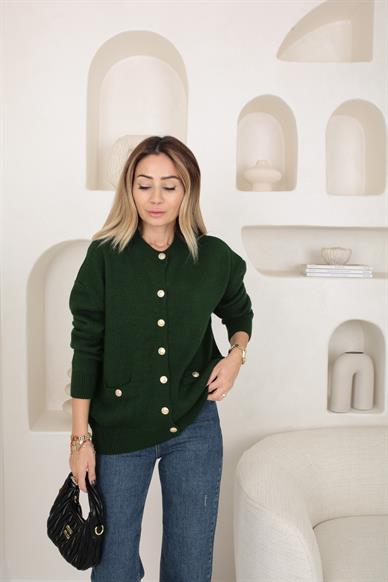 Gold Düğme Detay Haki  Hırka