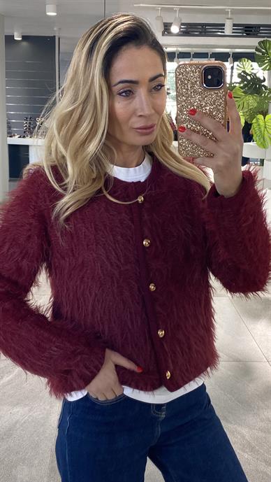 Gold düğmeli Bordo Hırka