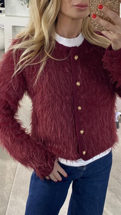 Gold düğmeli Bordo Hırka