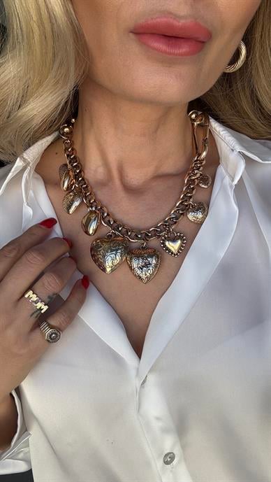 Gold Kalp Detay Kısa Kolye