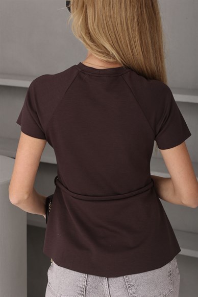 Gold Kemer Detay Kahve Bluz