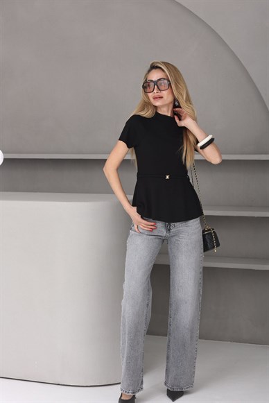 Gold Kemer Detay Siyah Bluz