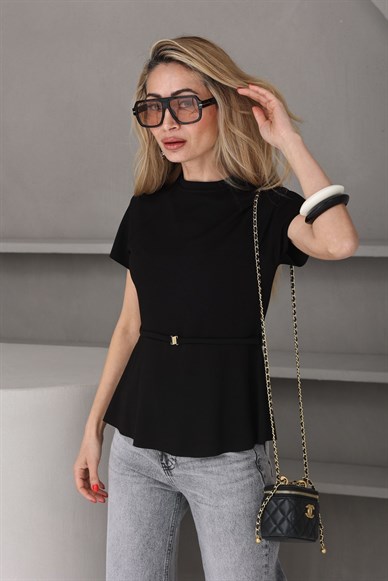 Gold Kemer Detay Siyah Bluz