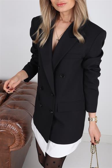 Gömlek Detay Siyah Blazer Ceket