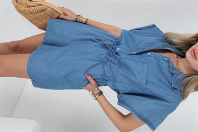 Gömlek Yaka Denim Şort Tulum
