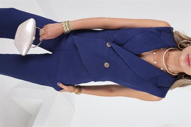 Gömlek Yaka Yelek Detay Mavi Tulum