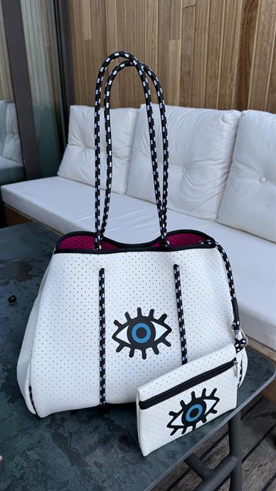 Göz Desenli Cüzdan Aksesuarlı İthal Çanta