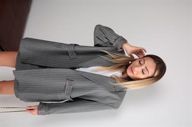 Gri Çizgili Etek Ceket Takım