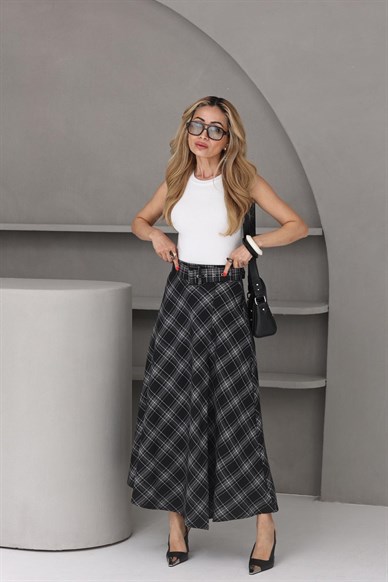 Gri Ekose Kemerli Etek