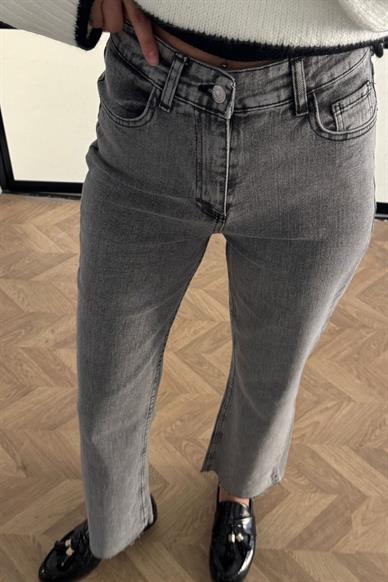 Gri Full Likralı Mom Fit Jean