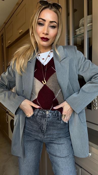Gri Kapak Cepli Kruvaze Blazer Ceket