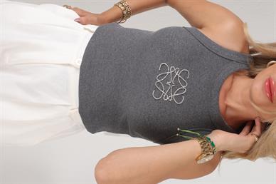 Gri Kare Zincir İşli Fitilli Atlet