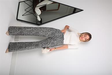 Gri Leopar Desen İnce Kanvas Pantolon