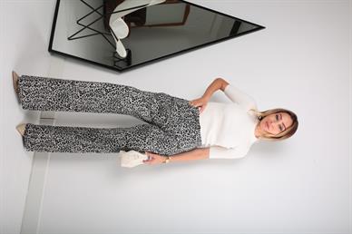 Gri Leopar Desen İnce Kanvas Pantolon