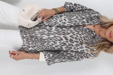 Gri Leopar Desen Oversize Gömlek