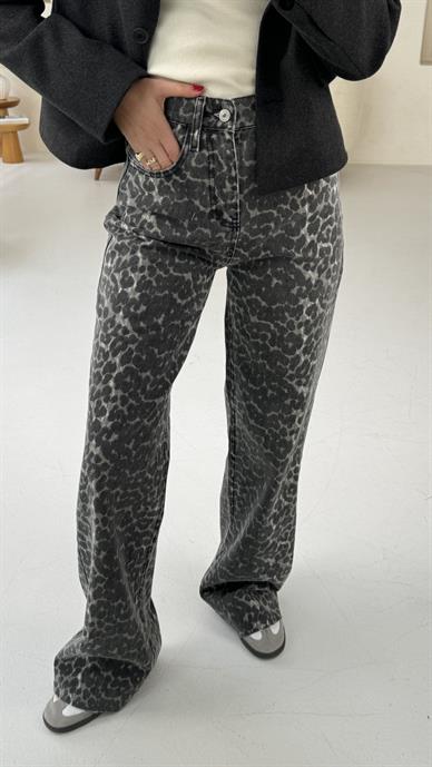 Gri Leopar DesenWide leg Jean(1926)