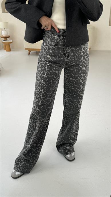 Gri Leopar DesenWide leg Jean(1926)