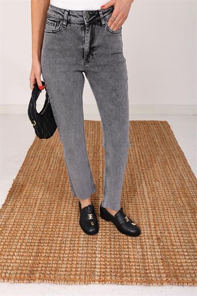 Gri Likralı Mom Fit Jean(764-40)