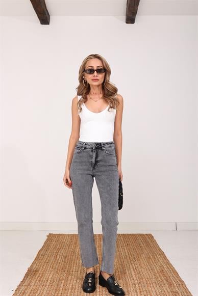 Gri Likralı Mom Fit Jean(764-40)