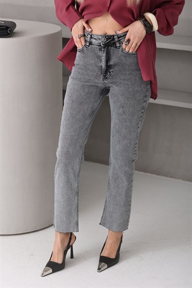 Gri Likralı Mom Fit Jean(764-40)