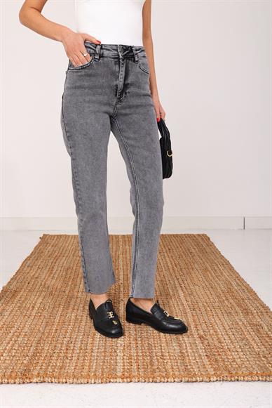 Gri Likralı Mom Fit Jean(764-40)