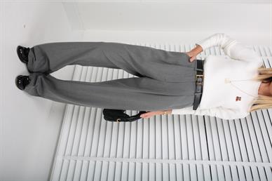 Gri Önü Pileli Palazzo Pantolon