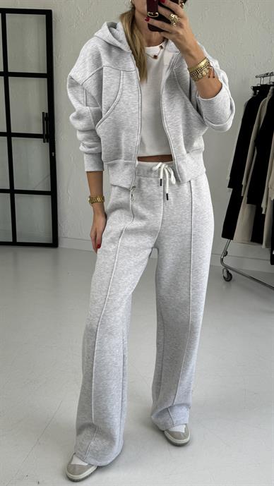 Gri Robalı Kapişonlu Eşofman Takımı