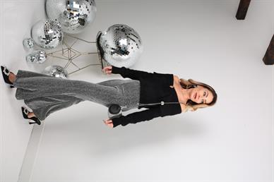 Gri Simli İspanyol Paça Pantolon