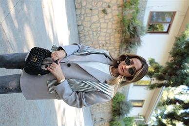 Gri Üç Düğmeli Nubuk Blazer Ceket