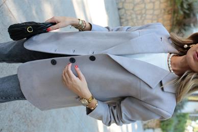 Gri Üç Düğmeli Nubuk Blazer Ceket
