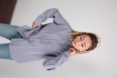 Gri Yanı Yırtmaçlı Modal Gömlek