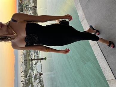 Güllü Straplez Siyah Triko Elbise