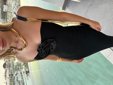 Güllü Straplez Siyah Triko Elbise