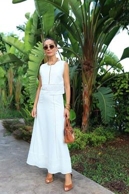 Güpür Detaylı  Pamuklu Etek Kolsuz Bluz Takım