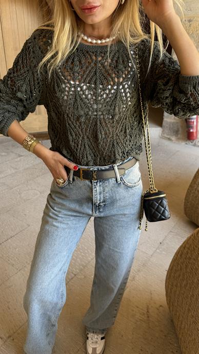 Haki Ajurlu Triko Kazak