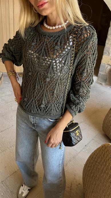 Haki Ajurlu Triko Kazak