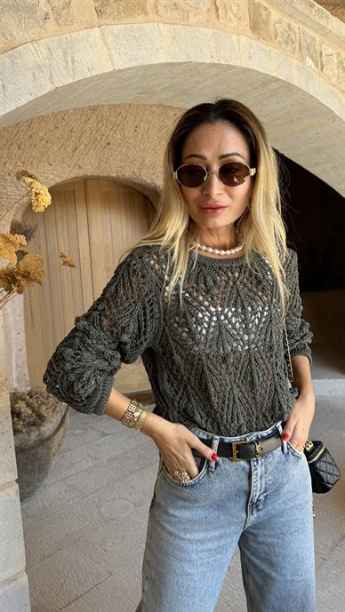 Haki Ajurlu Triko Kazak