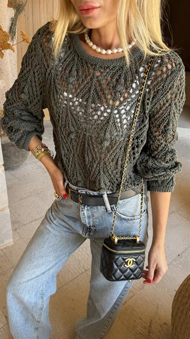 Haki Ajurlu Triko Kazak