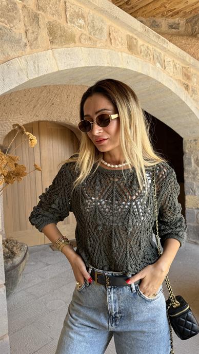 Haki Ajurlu Triko Kazak