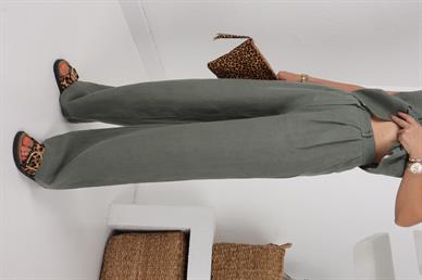 Haki Ham Keten Yelek Pantolon Takım