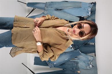 Haki İpeksi Oversize Gömlek