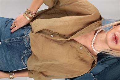 Haki İpeksi Oversize Gömlek