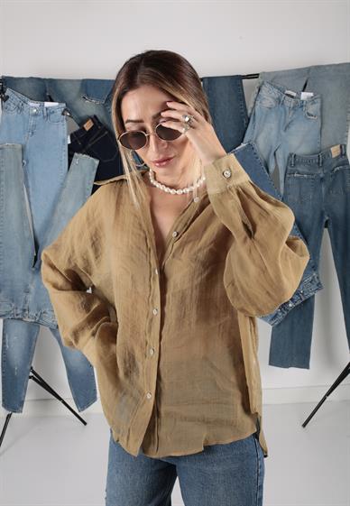 Haki İpeksi Oversize Gömlek