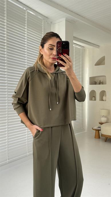 Haki Kapişonlu Modal Kumaş Spor Takım