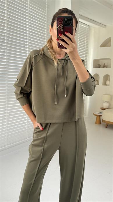 Haki Kapişonlu Modal Kumaş Spor Takım