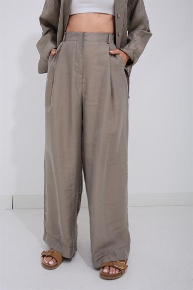 Haki Tek Cep Gömlekli Palazzo Takım