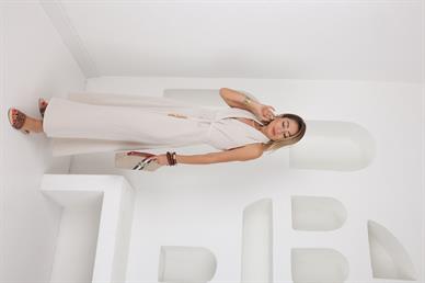 Halter Yaka Naturel Keten Elbise