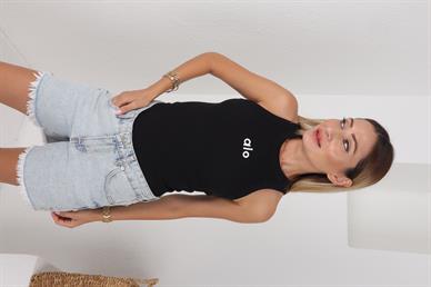 Halter Yaka Siyah Alo Nakışlı Atlet