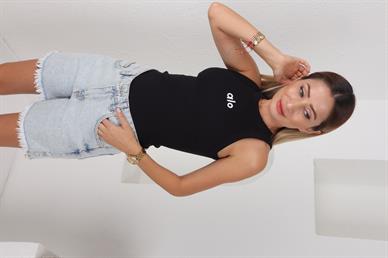 Halter Yaka Siyah Alo Nakışlı Atlet