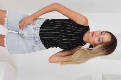 Halter Yaka Siyah Boydan Taşlı Fitilli Atlet